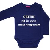 Romper Geluk zit in een klein rompertje 62/68 donker blauw lange mouw