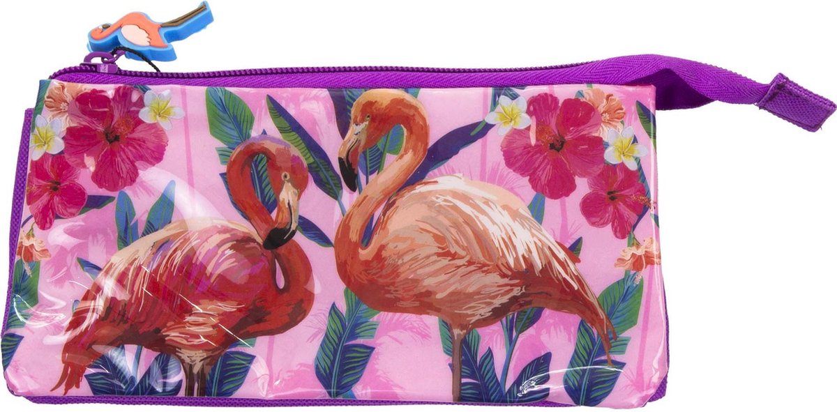 Etui - Pennenzak Flamingo's & bloemen