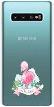 Samsung Galaxy S10 Plus transparant siliconen hoesje - Flamingo paradise