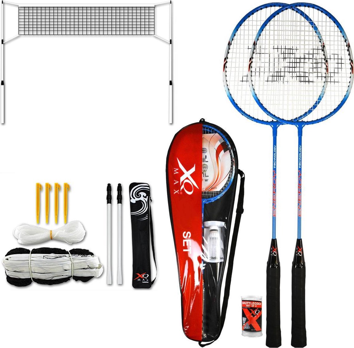 badmintonset - inclusief 2 - badminton rackets - en een - badminton net - en accessoires - shuttles - badminton set