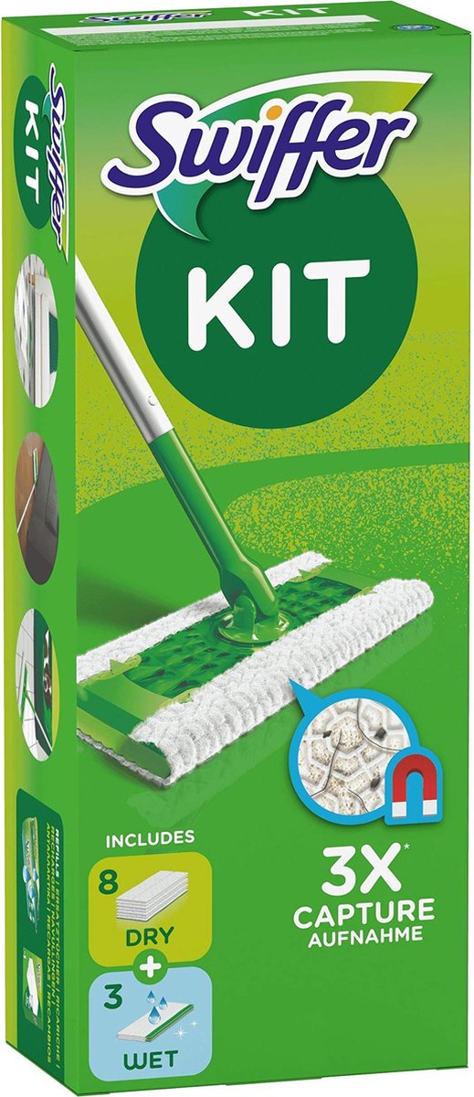 Swiffer Kit de démarrage balai lave-sol avec 1 balai lave-sol et  serpillières