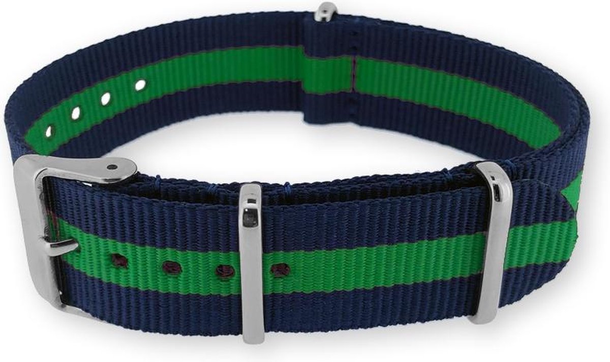 NATO Horlogeband G10 Military Nylon Strap Regimental Blauw Groen 18mm
