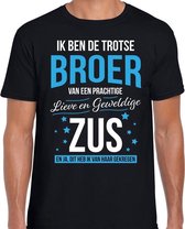 Trotse broer / zus cadeau t-shirt zwart voor heren - verjaardag / kado shirt / bedank shirt L