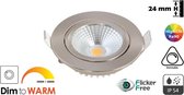 Inbouw LED Spot 5w Flat, 450 Lumen, Dim To Warm, Kantelbaar, IP54, Dimbaar, CRI90, Staal Armatuur, Gatmaat 75mm