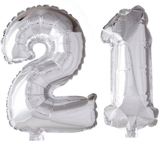 Folieballon 21 jaar zilver 41cm
