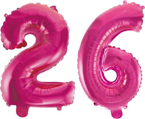 Folieballon 26 jaar roze 86cm