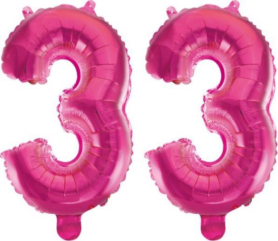 Folieballon 33 jaar roze 41cm