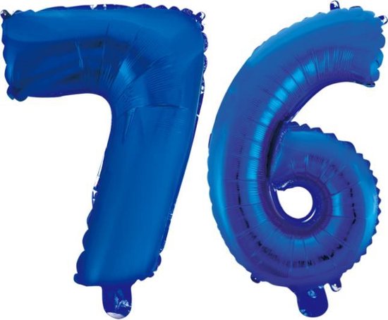 Folieballon 76 jaar blauw 86cm