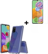 Samsung Galaxy A41 hoes TPU Silicone Case hoesje met versterkte randen Transparant + Screenprotector Tempered Gehard Glas Pearlycase