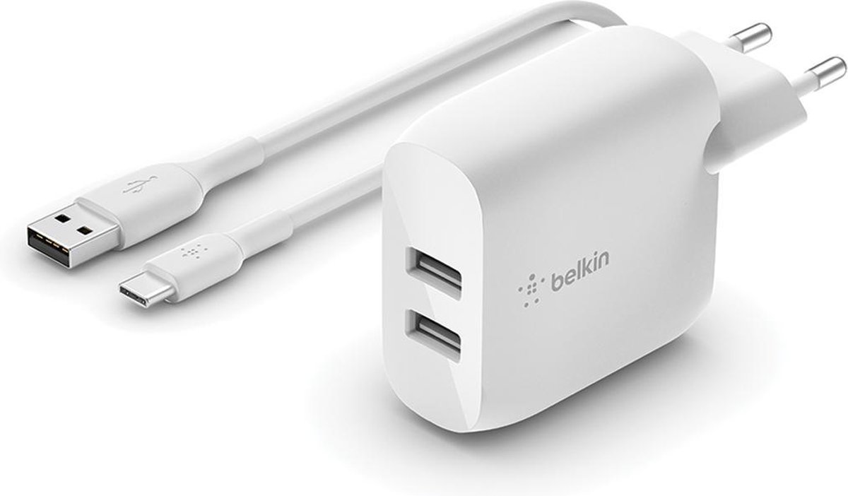 Belkin Oplader met 2 Usb A Poorten 12W + Usb A naar Usb C Kabel 1m