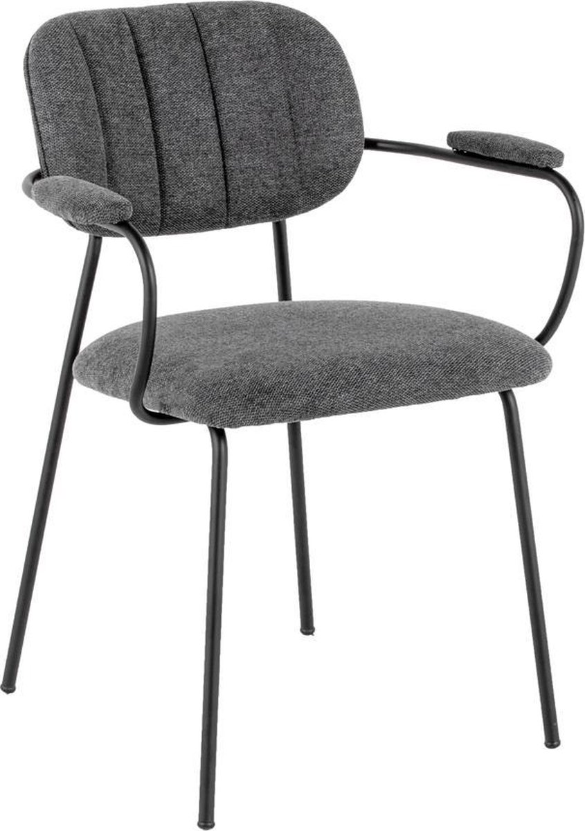 Eetkamerstoel Grijs Met Armleuning Zithoogte 48 cm Metaal & Stof Stoel Jin...