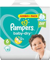 Pampers Baby-Dry Maat 6, 62 Luiers, Voor Droge Ademende Huid