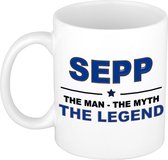 Naam cadeau Sepp - The man, The myth the legend koffie mok / beker 300 ml - naam/namen mokken - Cadeau voor o.a verjaardag/ vaderdag/ pensioen/ geslaagd/ bedankt