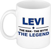 Naam cadeau Levi - The man, The myth the legend koffie mok / beker 300 ml - naam/namen mokken - Cadeau voor o.a verjaardag/ vaderdag/ pensioen/ geslaagd/ bedankt