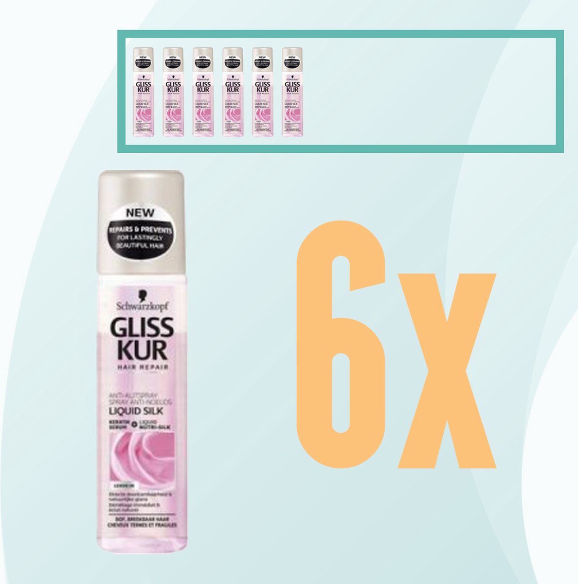 Gliss Kur - Liguid Silk Gloss - Schwarzkopf - Anti Klit Spray - 6x 200 ml - Voordeelpakket - Voordeelbundel - Gliss Kur Pakket - Schwarzkopf Pakket-
