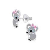 Joy|S - Zilveren koala oorbellen roze strik