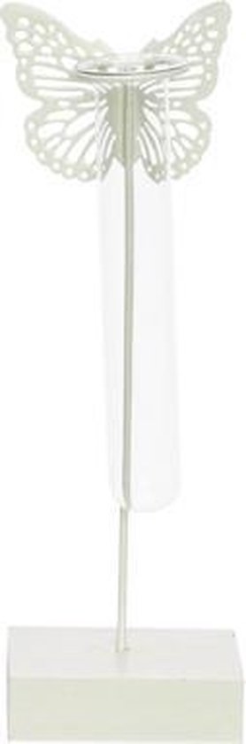 Cosy @ home Vaas butterfly 1x glass tube d3,5-h15cmmint 8x8xh24cm rond metaal