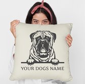 Sierkussen - Bullmastiff Met Eigen Naam - Wit - 45 Cm X 45 Cm