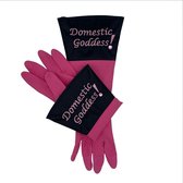 Huishoudhandschoen zwart-roze - Domestic godess - medium - luxe gloves latex | kerstcadeau - kerst geschenk dames