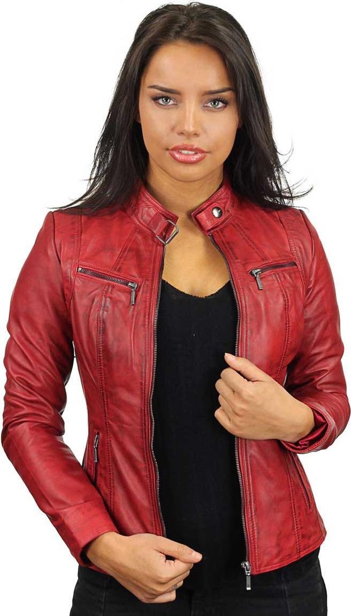 Versano Tulsa Leren Dames Bikerjack Dames Jas S - Rood