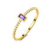 Twice As Nice Ring in 18kt verguld zilver, baguette zirkonia, amethyst kleur, bolletjes  56