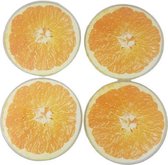 Luxe onderzetter FRUIT Sinaasappel - Multicolor - Glas - Ø 9 cm - Set van 4 - Rond