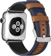 Geschikt voor Apple Watch bandje 38 / 40 / 41 mm - Series 1 2 3 4 5 6 7 8 SE - Smartwatch iWatch horloge band - 38mm 40mm 41mm - Fungus - Nylon - Donkerblauw - PU Leer bruin