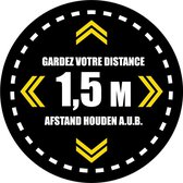 Tweetalig 1,5 m(Afstand houden / gardez votre distance) vloersticker rond Ø 35 cm. Corona / COVID-19