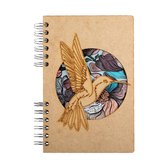 KOMONI - Duurzaam houten Notitieboek - Dagboek -  Gerecycled papier - Navulbaar -  A5 - Gelinieerd -  Kolibrie Bloem