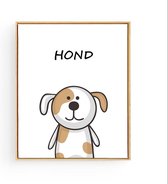 Postercity - Design Canvas Poster Blij Kijkend Hond Tekst / Boerderij Dieren / Kinderkamer / Dieren Poster / Babykamer - Kinderposter / Babyshower Cadeau / Muurdecoratie / 50 x 40cm