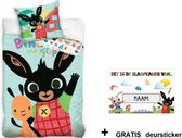 Bing Bunny dekbedovertrek 140x200cm | eenpersoons 100% katoen met leuke deur naamsticker