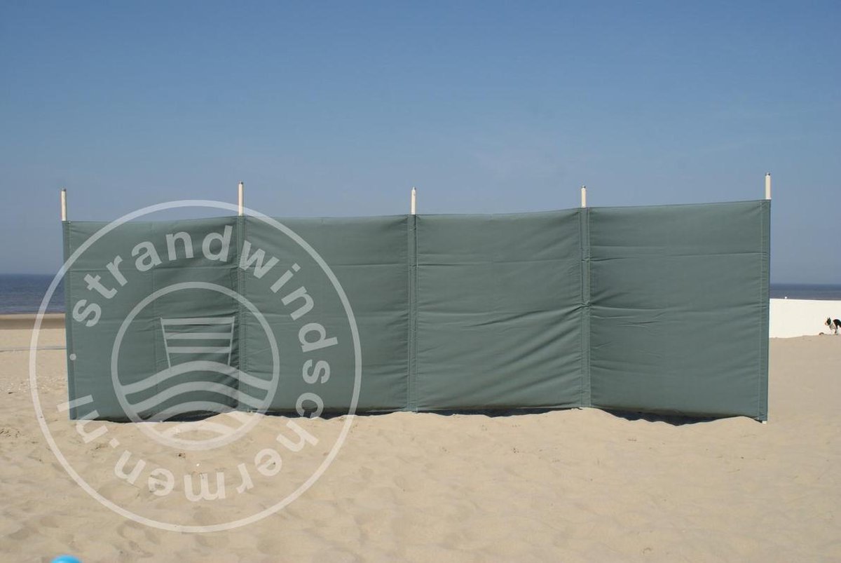 Strand Windscherm 5 meter dralon Effen Grijs met houten stokken
