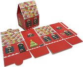 Presentdoosje Kersthuisje rood, groot: 13,2x10,6x18,5cm (10 stuks)