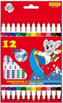 12x Duo stiften/vilstiften met dikke en dunne punt in diverse kleuren - Creatief kinderspeelgoed - Knutselbenodigdheden