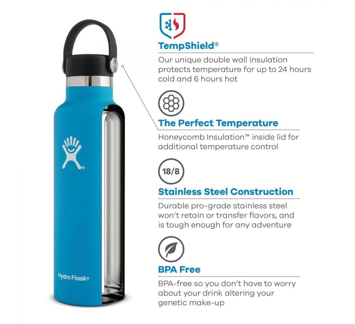 Hydro Flask Standard Mouth Flex Cap Drinkfles (532 ml) - Zwart – foto 4