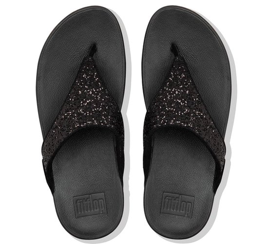 FitFlop Lulu Glitter Toe-Thongs PU Glitter Dames Slippers - Zwart Glitter