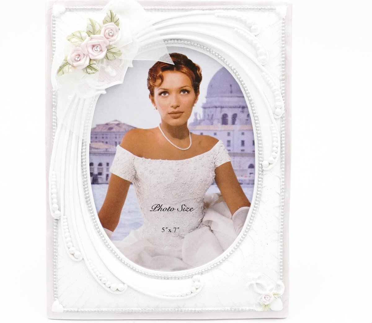 Fotokader / Fotolijst - Polyresin - Wit Met Roze - 5 x 7 inch (12.70 x 17.78 cm)