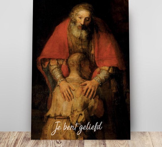 Metalen Wandbord A3 'Je bent geliefd - Rembrandt' - christelijk - cadeau - bord
