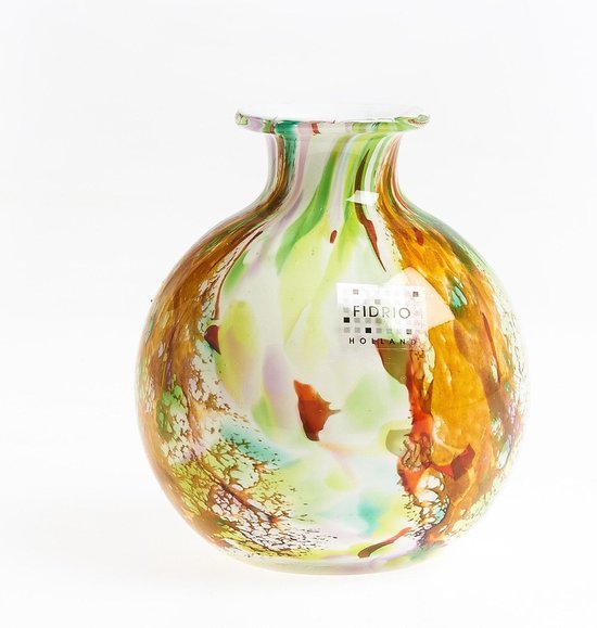 Design vaas Bottle Antique - Fidrio MIXED COLOURS - glas, mondgeblazen bloemenvaas - diameter 19 cm hoogte 19 cm