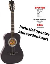 Klassieke gitaar 3/4 91cm Zwart incl. Akkoordenkaart | Gitaartas  | Gitaarband | Plectrums | Stemfluit | Zelfstudie DVD | Gitaarset