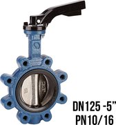 Manuele vlinderklep, LUG (getapte gaten), RVS (inox) klepblad DN125 PN10/16