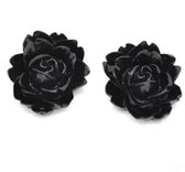 Clip Oorbellen- Zwart- Bloem - 2 cm-Kunststof- geen gaatje- Charme Bijoux