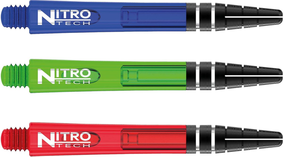 RED DRAGON - Nitrotech Selectiepakket 2 - Groen, Blauw en Rood Medium Dartschachten - 3 sets per pakket (9 Dartschachten in totaal)