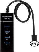 DrPhone XTREME2 – USB-C 4 Poort USB HUB – Extra USB Poorten Type-C -  5GBPS High Speed – 3.1 – 30cm – Zwart