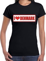 I love Denmark / Denemarken landen t-shirt zwart dames L