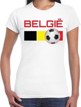 Belgie voetbal / landen t-shirt met voetbal en Belgische vlag - wit - dames -  Belgie landen shirt / kleding - EK / WK / Voetbal shirts L