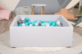 Ballenbak vierkant - grijs - 90x90x30 cm - met 300 wit, grijs en turquoise ballen