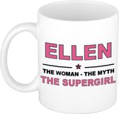 Naam cadeau Ellen - The woman, The myth the supergirl koffie mok / beker 300 ml - naam/namen mokken - Cadeau voor o.a verjaardag/ moederdag/ pensioen/ geslaagd/ bedankt