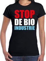 Stop de bio industrie demonstratie / protest t-shirt zwart voor dames XS