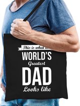 Worlds greatest dad cadeau tas zwart voor heren -  kado vaderdag / verjaardag kado tasje